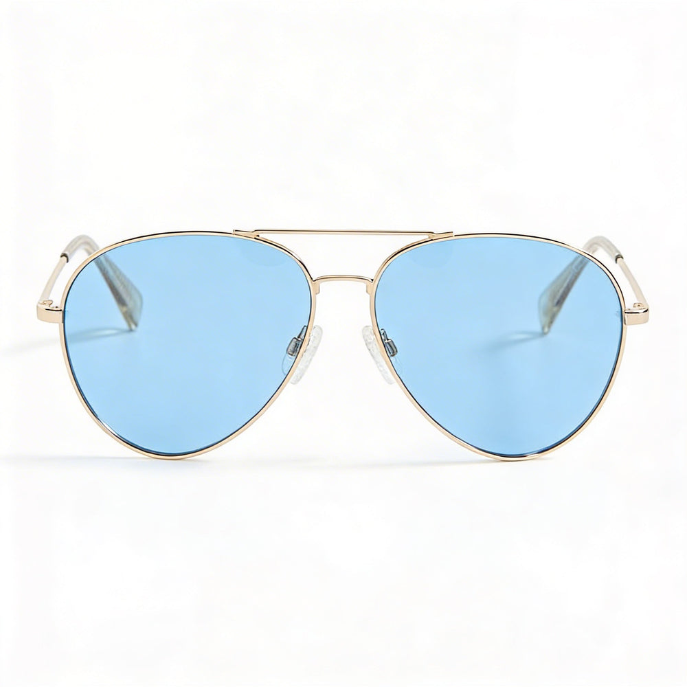 Gafas de sol Rag & Bone Classic Aviator para mujer, montura de metal beige dorado, lentes azules, no polarizadas, 54 mm