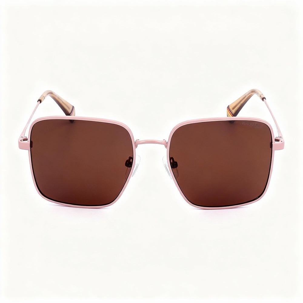 Polaroid PLD 6194/S/X Women's Casual Square Stainless Steel Matte Pink Polarized Violet Lenses 56mm