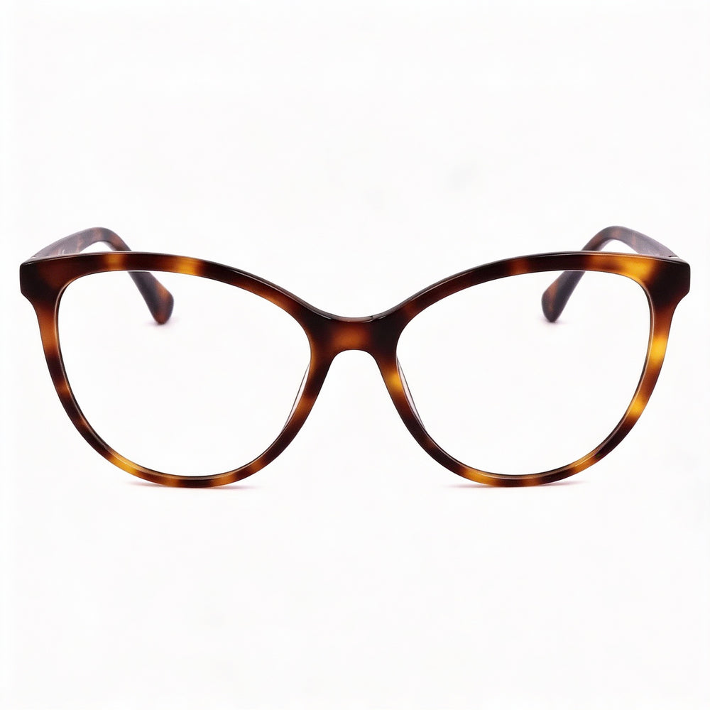 MaxMara Casual Women's Eyewear with Dark Havana Plastic Frame and Transparent Lenses, 54mm Lens Width