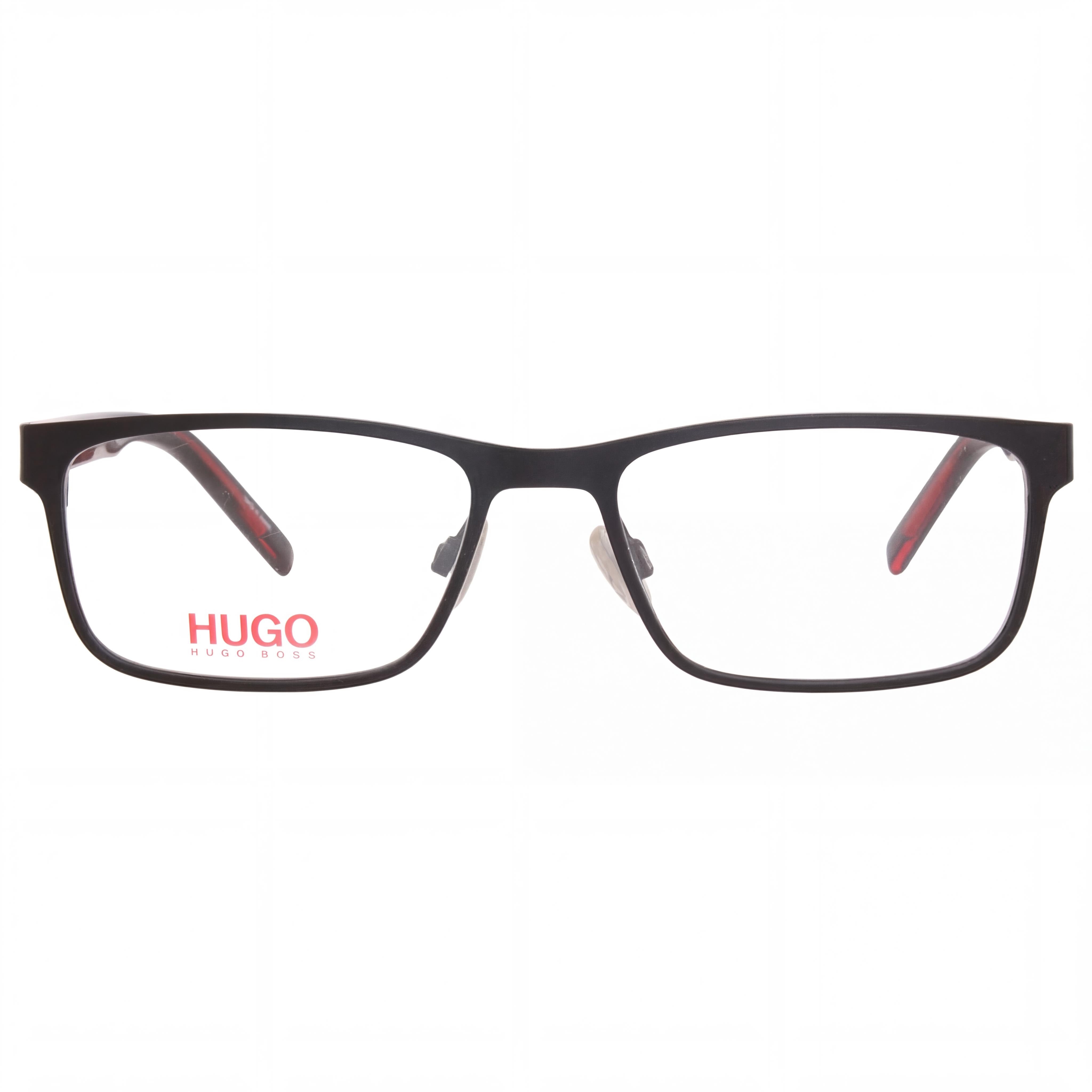 Gafas rectangulares Hugo Boss para hombre HG-1005, armazón de plástico transparente rojo mate, claro 53-17-145, Photo 2