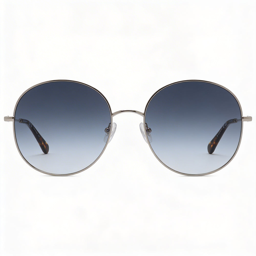 Salvatore Ferragamo Classic Women's Round Shiny Silver Metal Blue Non-Polarized UV Protection Sunglasses 60mm
