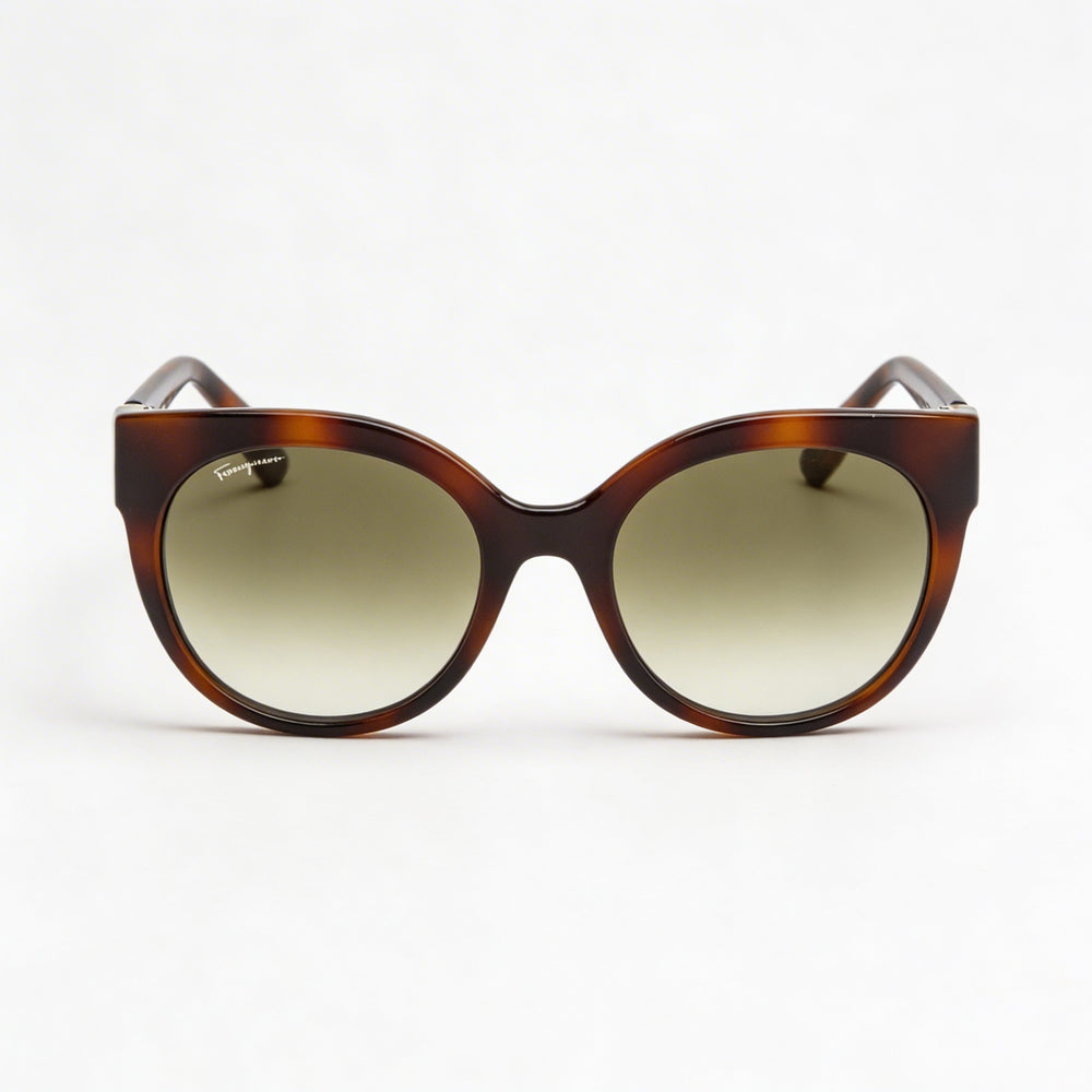 Montura óptica redonda de plástico color carey Ferragamo Gancini-sf1031sl para mujer 53 mm con lentes de plástico verdes con protección UV