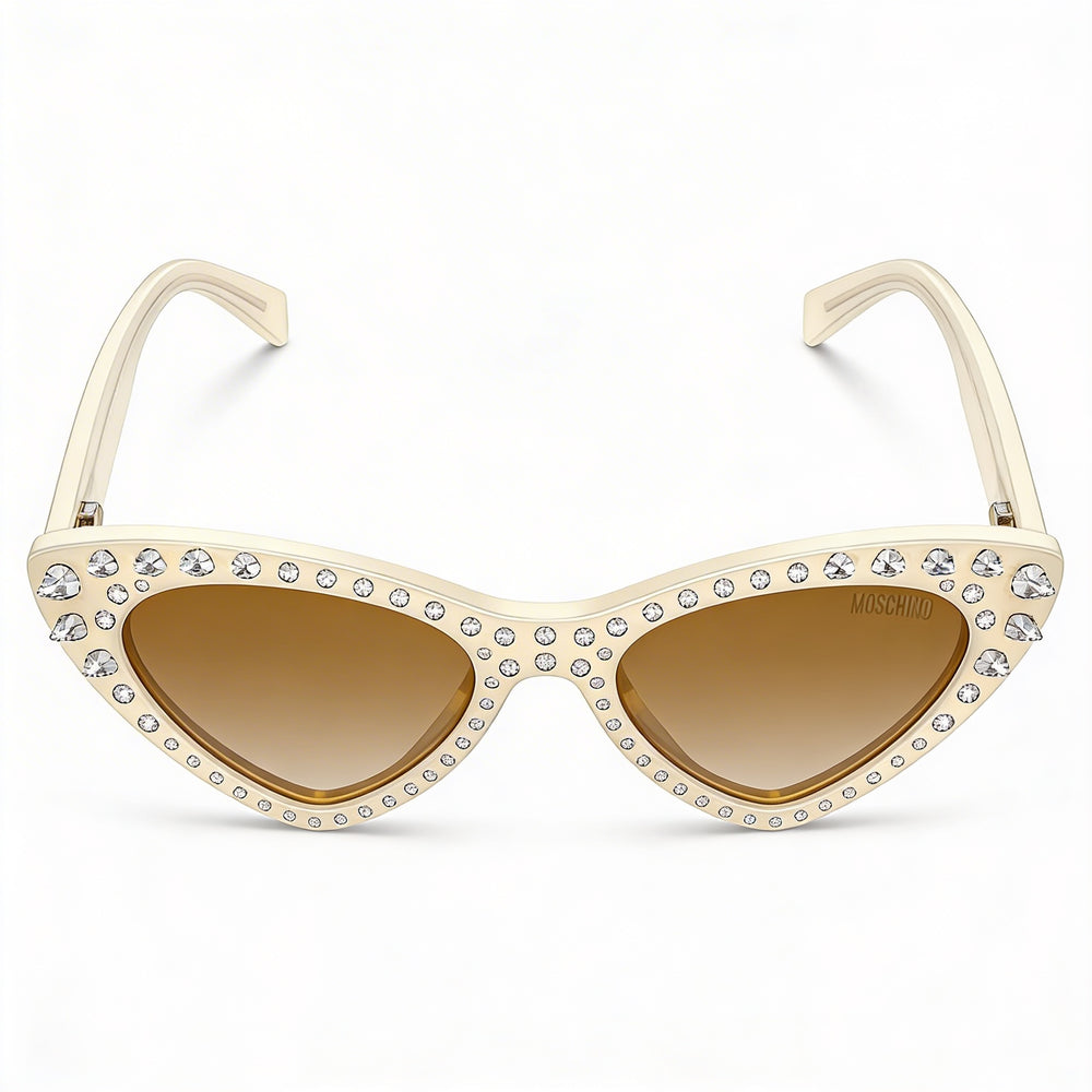 Gafas de sol Moschino Classic para mujer, montura completa de acetato con protección UV, color marrón marfil, lentes de 52 mm