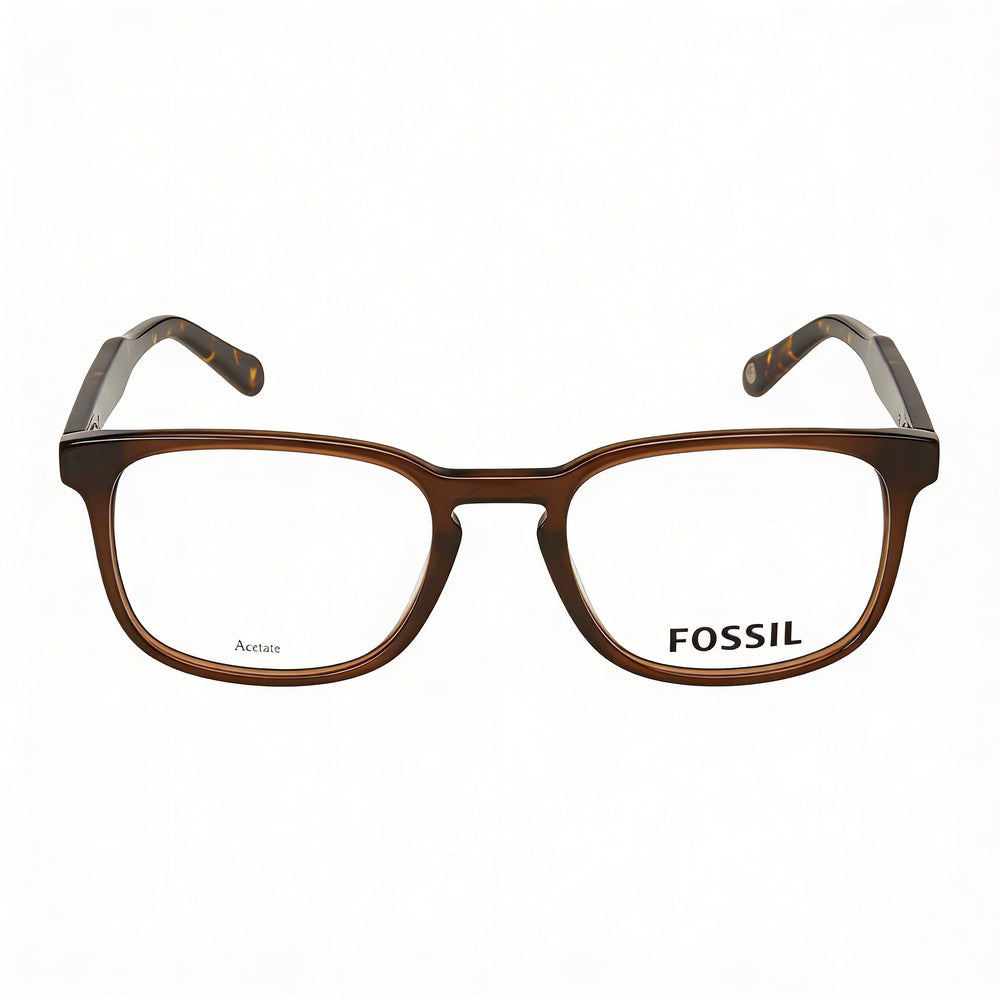 Montura de gafas de acetato para mujer Fossil 7014, color marrón cristal, ancho de lente de 51 mm, puente de 20 mm, patilla de 145 mm