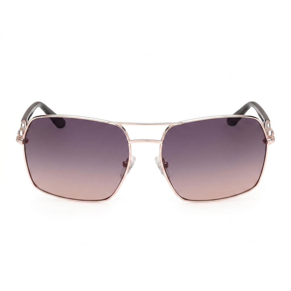 GUESS Classic Unisex Metal Frame Shiny Rose Gold Gradient Smoke UV Protection Sunglasses 63mm