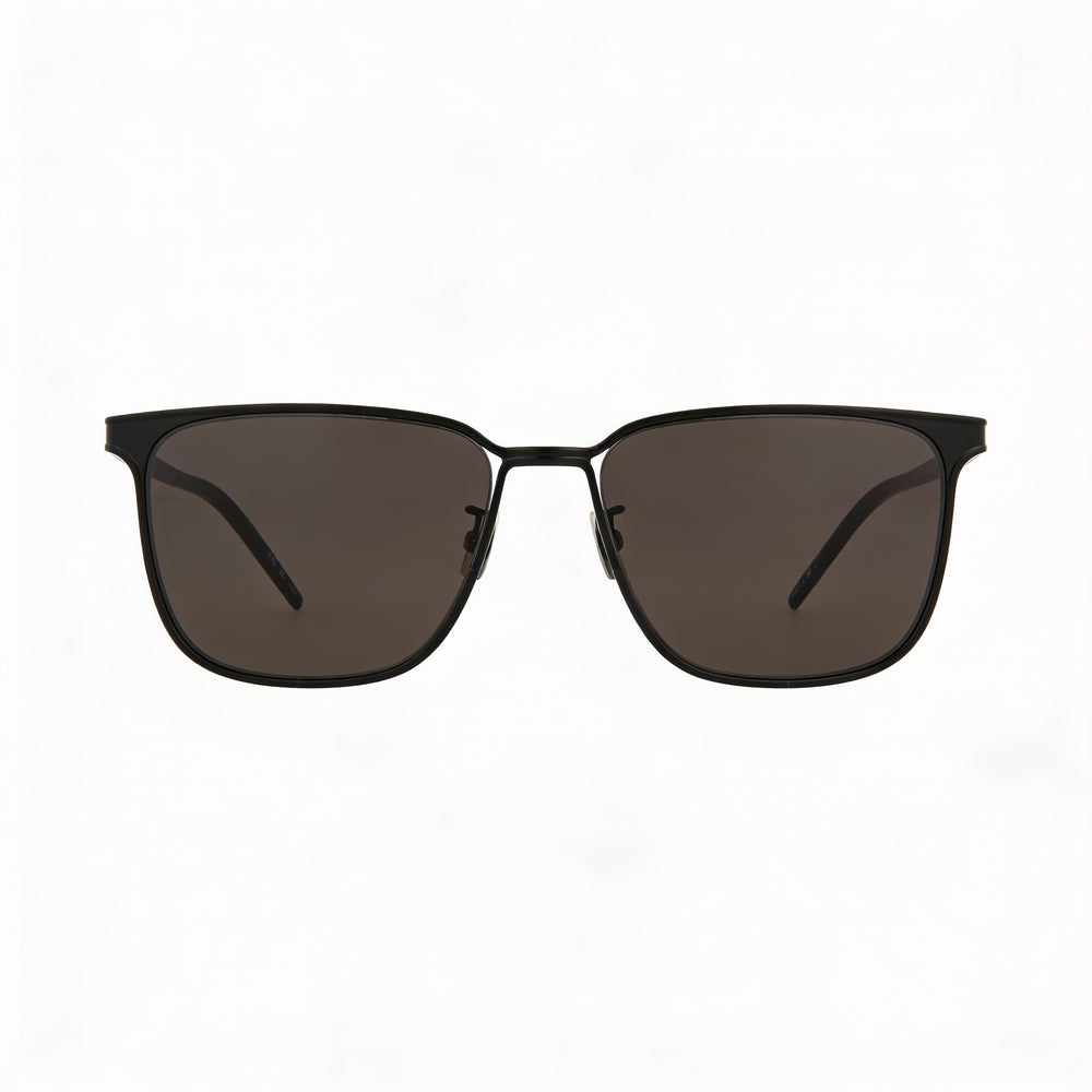 Gafas de sol cuadradas/rectangulares Yves Saint Laurent para hombre, montura de metal negro, lentes negras, protección UV, 56 mm
