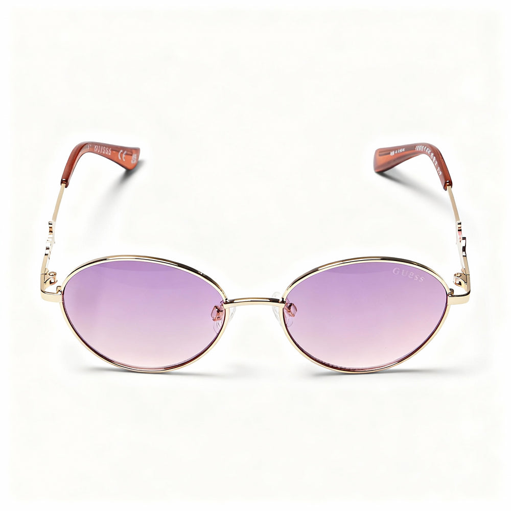 GUESS GF4014 Women's Round Non-Polarized Sunglasses 50mm, Gold Gradient Mirror Violet Metal Frame, Violet Plastic Lens