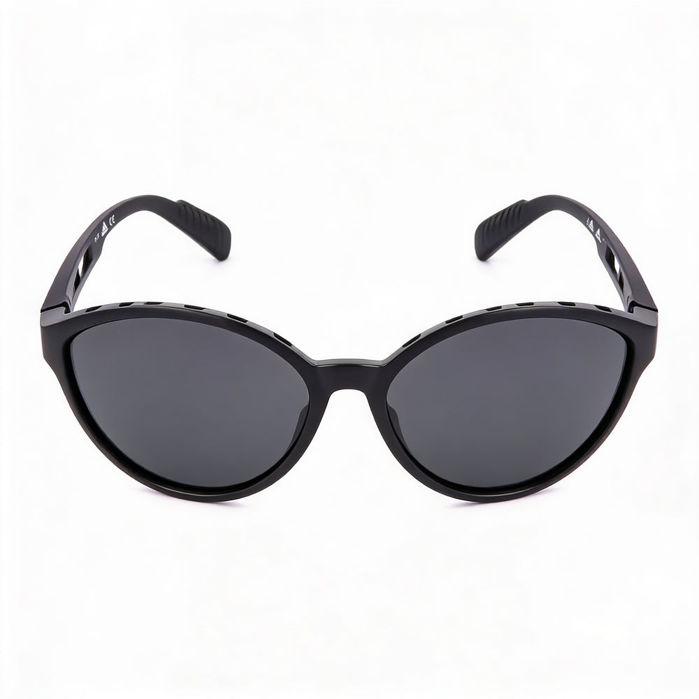 Gafas de sol adidas Sp0012 Cat Eye de plástico negro brillante para mujer, lentes UV degradadas grises, 61 mm