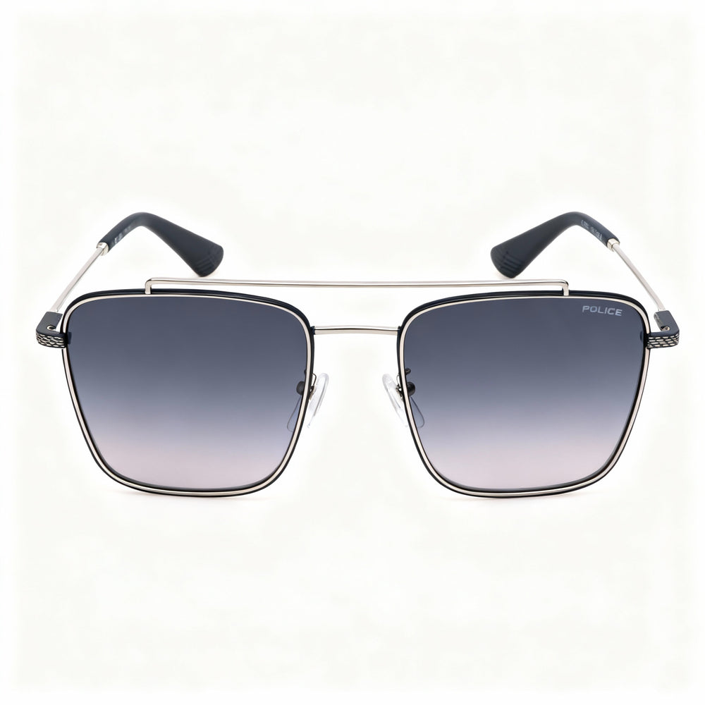 Gafas de sol POLICE Spln38 para hombre, no polarizadas, de metal paladio brillante, lentes ahumadas degradadas, talla 56-20-145