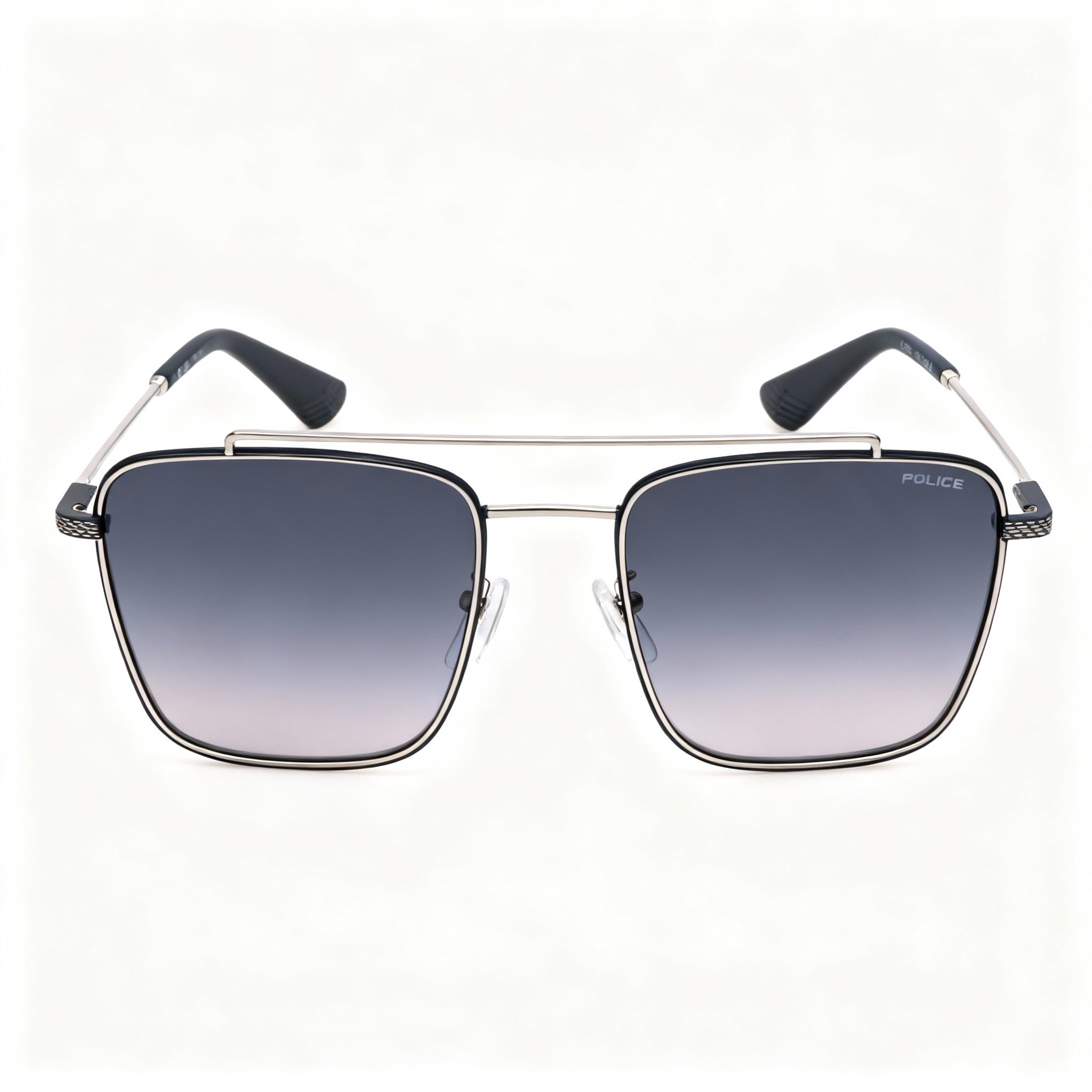 POLICE Spln38 Men's Shiny Full Palladium Metal Non-Polarized Sunglasses, Smoke Gradient Lenses, Size 56-20-145
