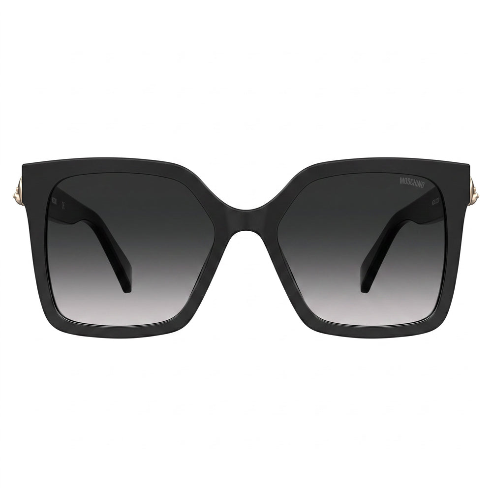 Gafas de sol de acetato Moschino Mos123/S para mujer, armazón negro con lentes sombreadas gris oscuro, protección UV del 100%, talla 55-18-140