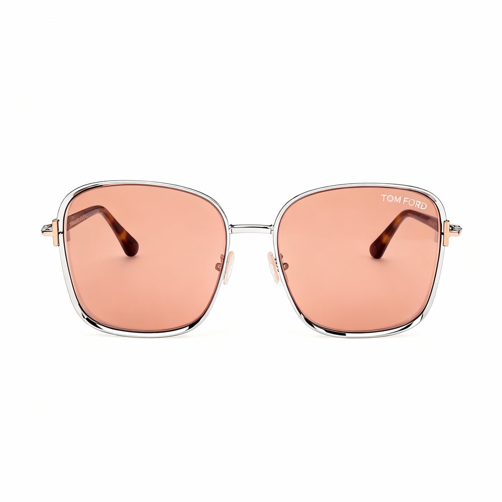 Tom Ford Contemporary Fern FT1029 Men's Metal Square Sunglasses, Shiny Satin Dark Ruthenium Dark Havana Frame, Brown Mirror Lenses 57mm