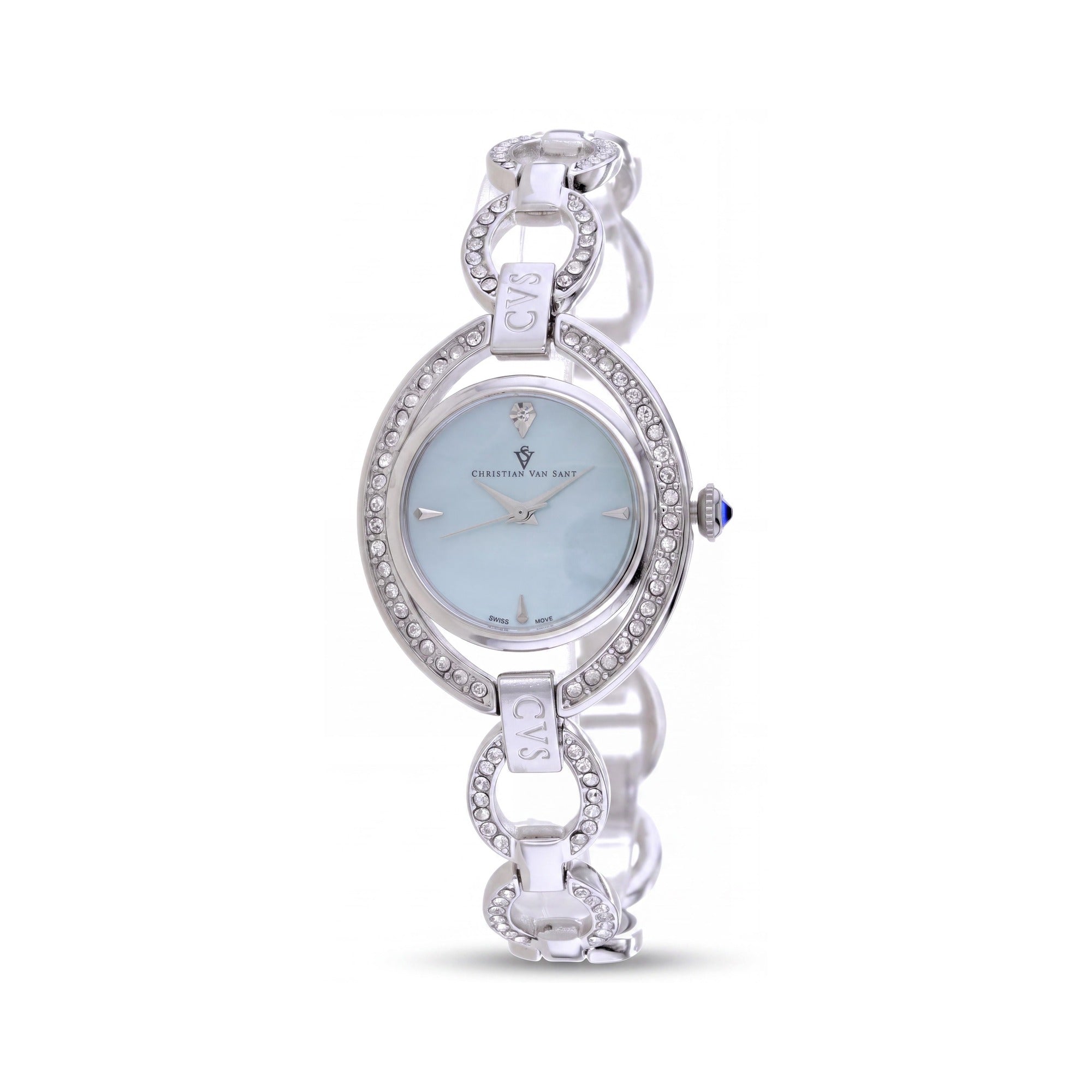 Christian Van Sant CV2932 Women's Stainless Steel Blue Dial Quartz Round Watch, 7.5in Bracelet, Photo 1