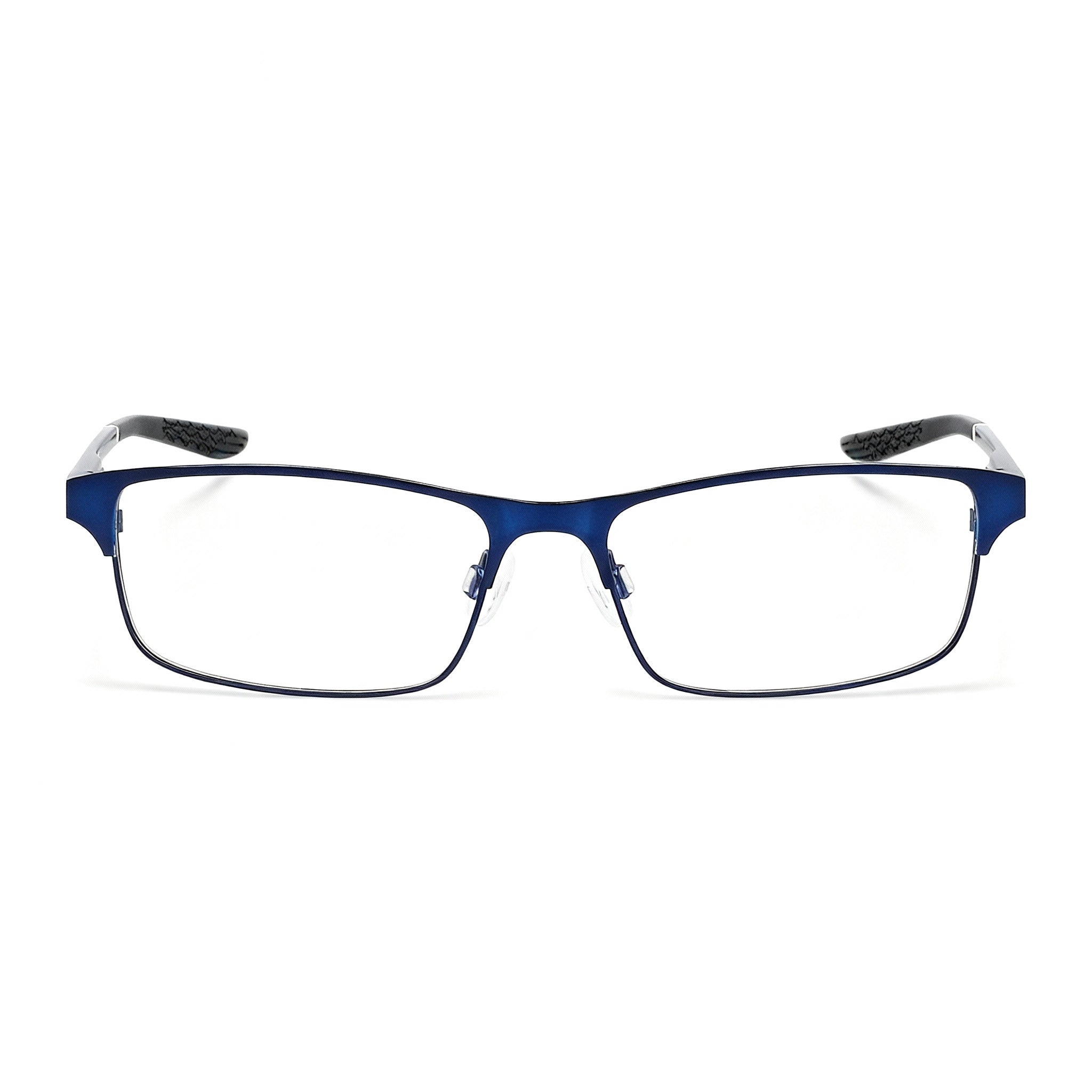 Nike 8046 Modern Unisex Metal Full Rim Rectangle Eyeglasses, Satin Navy Black, Clear Polycarbonate, 54mm