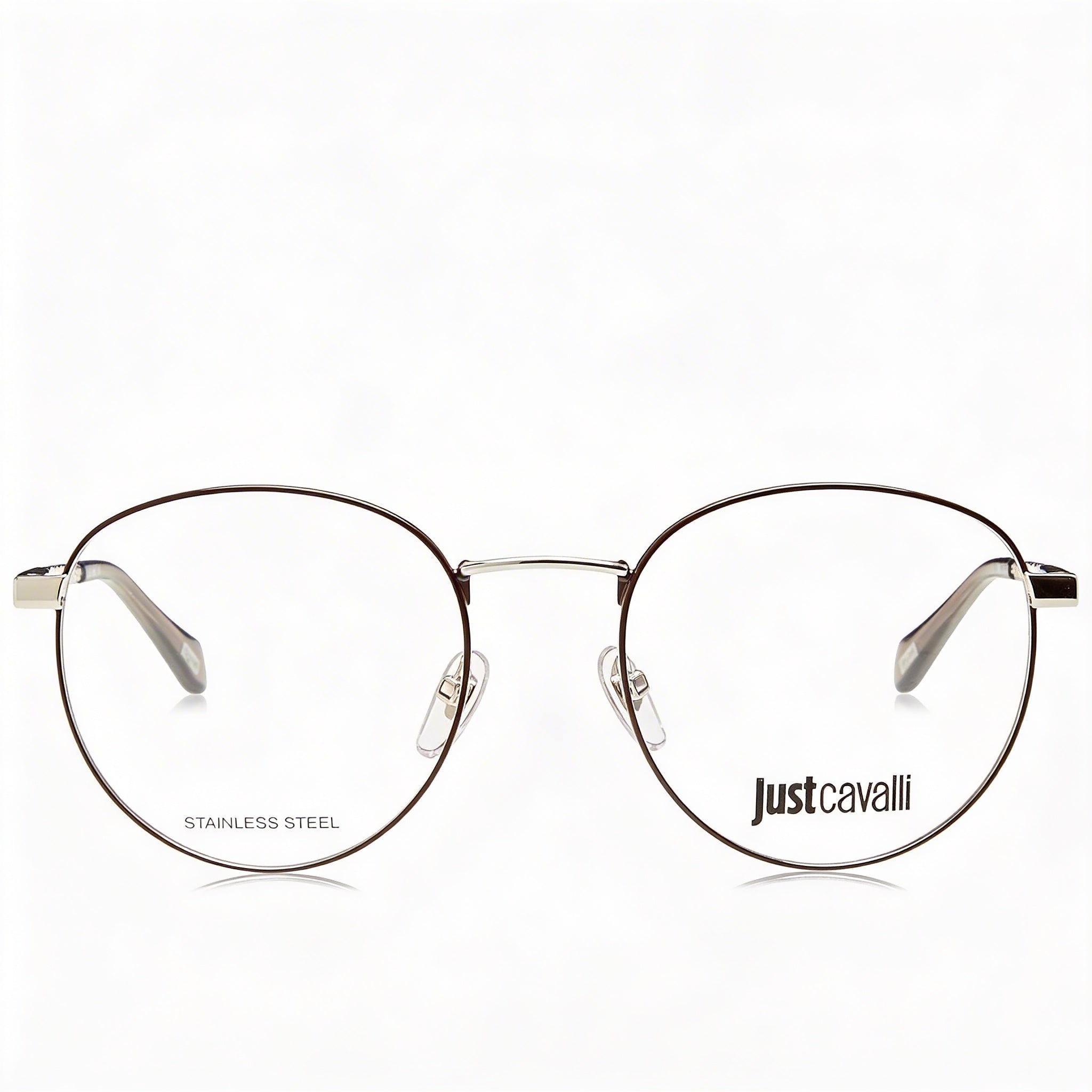 Gafas Just Cavalli clásicas para mujer con montura en paladio brillante y partes marrones, lentes de policarbonato marrones, Photo 2