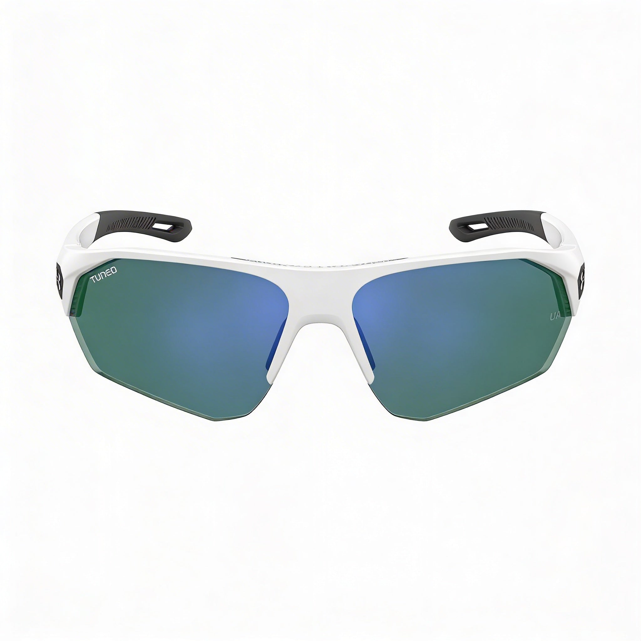 Gafas de sol unisex Under Armour Playmaker Wrap, armazón blanco y negro, lentes verdes multicapa no polarizadas, protección UV, 72 mm, Photo 2