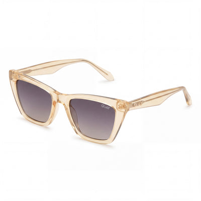 QUAY AUSTRALIA Gafas de sol para mujer Call the Shots de ojo de gato daffodil inyectadas, lentes smoke topo, protección UV 145mm