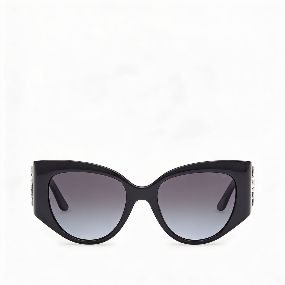GUESS Casual Women's Shiny Black Plastic Frame Non-Polarized Gradient Smoke Sunglasses with 100% UV Protection 54mm