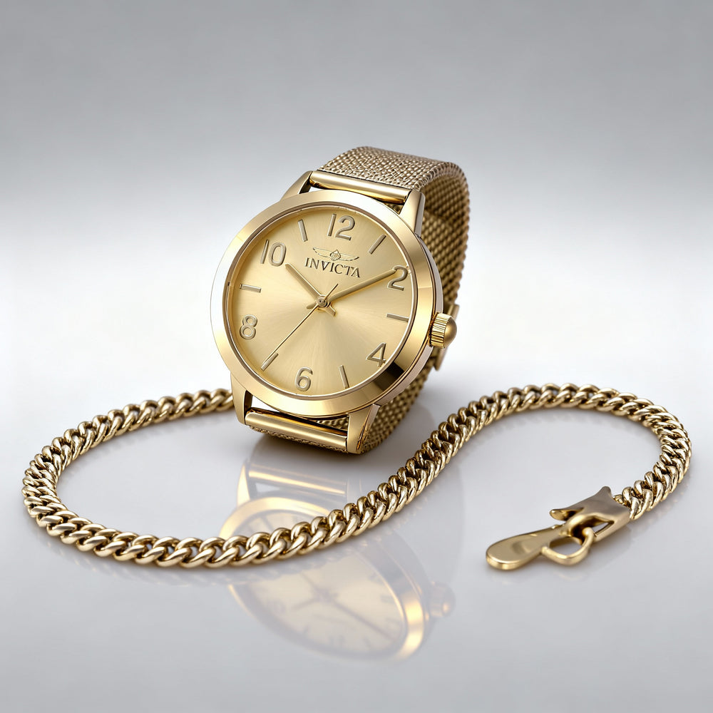 Reloj de cuarzo unisex Invicta Wildflower 47275 con correa - Tono dorado, acero inoxidable, 34 mm, resistente al agua