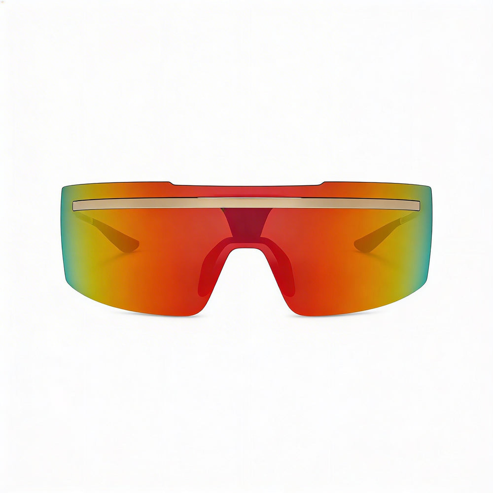 NIKE Modern Unisex Sunglasses with Gold Crimson Mirror Plastic Frame, Red Lenses, 100% UVA/UVB Protection, 67mm