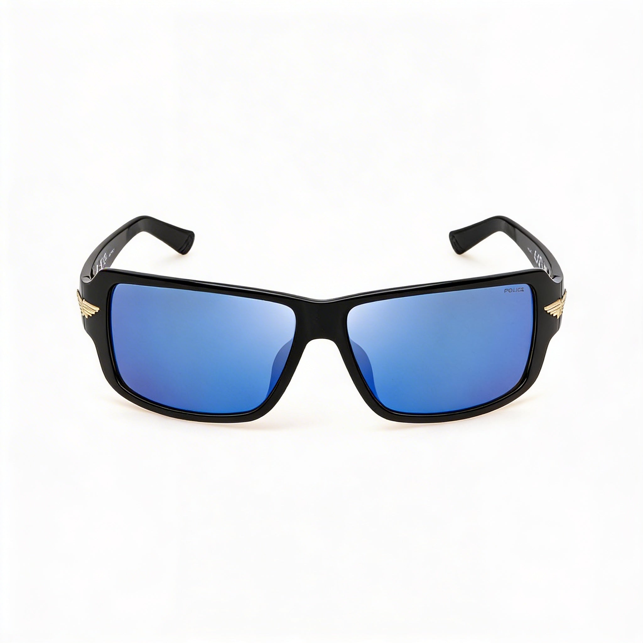 Gafas de sol Police Casual para hombre, sin polarizar, en negro brillante, con lentes azul ahumado espejado, 65 mm, Photo 1