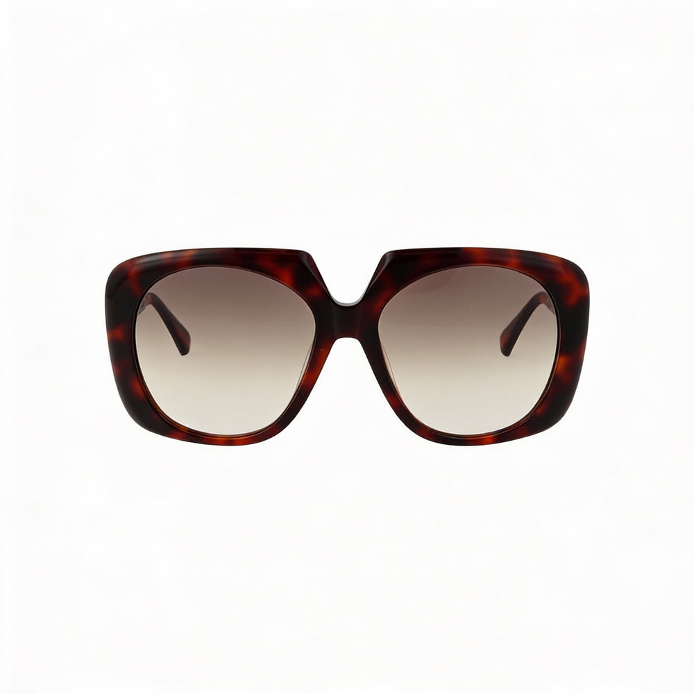 MaxMara Casual Women's Sunglasses Featuring Dark Havana Plastic Frame and Gradient Brown Lenses, Size 56
