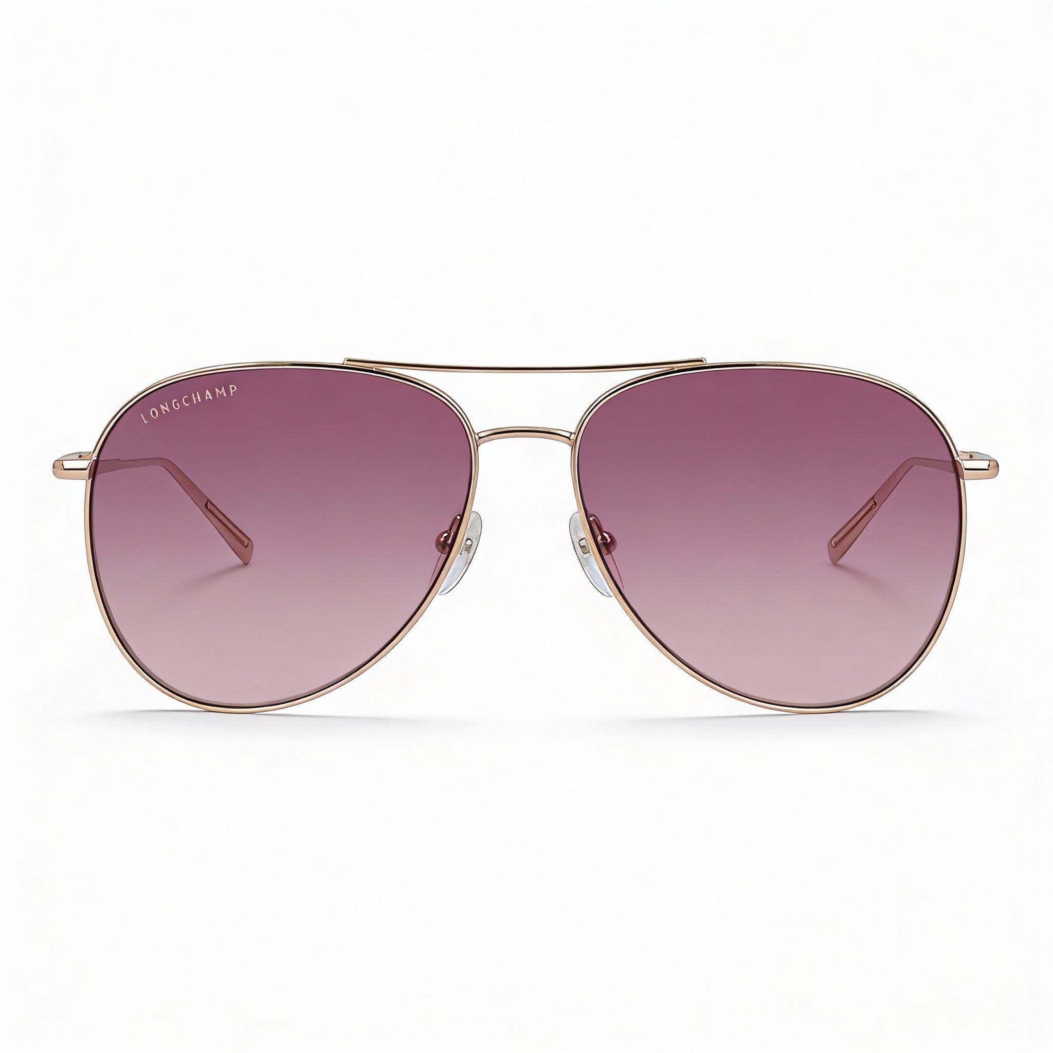 Gafas de sol de piloto modernas LONGCHAMP para mujer, montura de metal dorado rosa, lentes de plástico rosa degradado, 59 mm, Photo 2