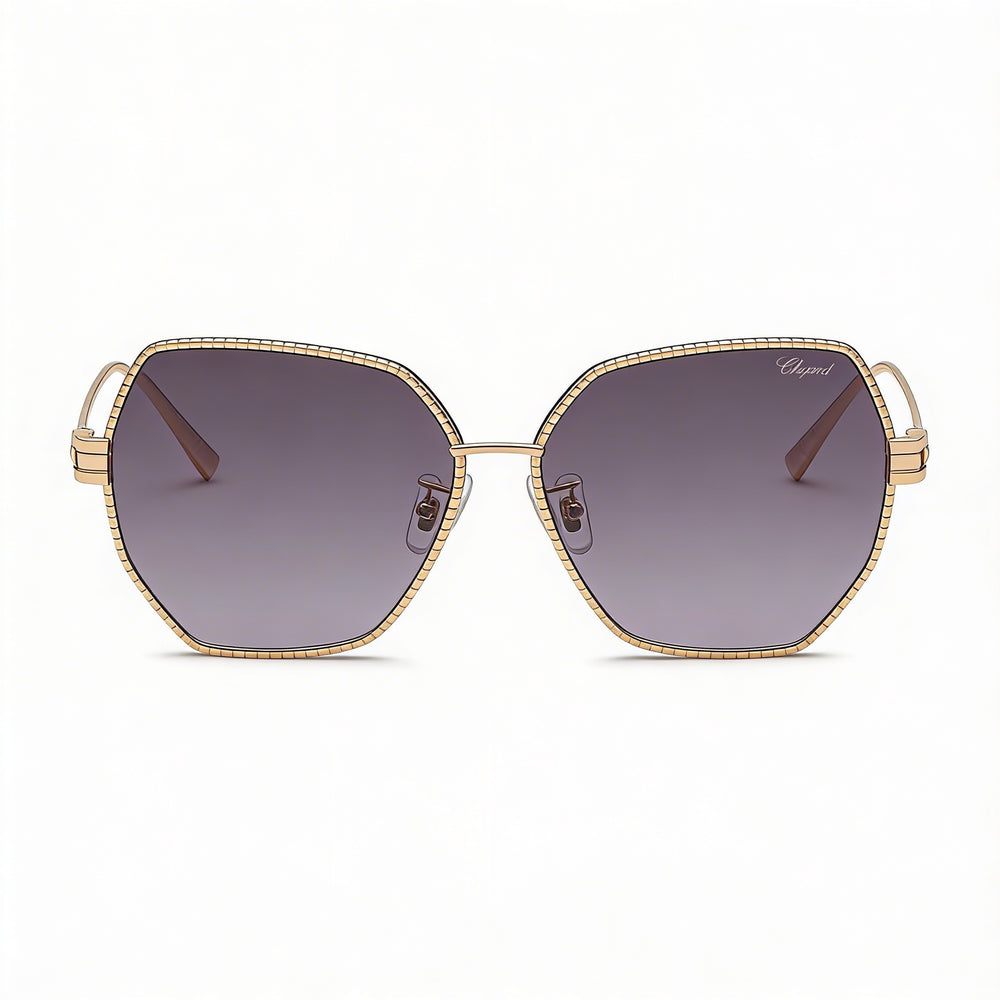 Gafas de sol Chopard casuales para mujer, marco de titanio y oro rosa, lentes no polarizadas con protección UV y degradado de humo de 59 mm