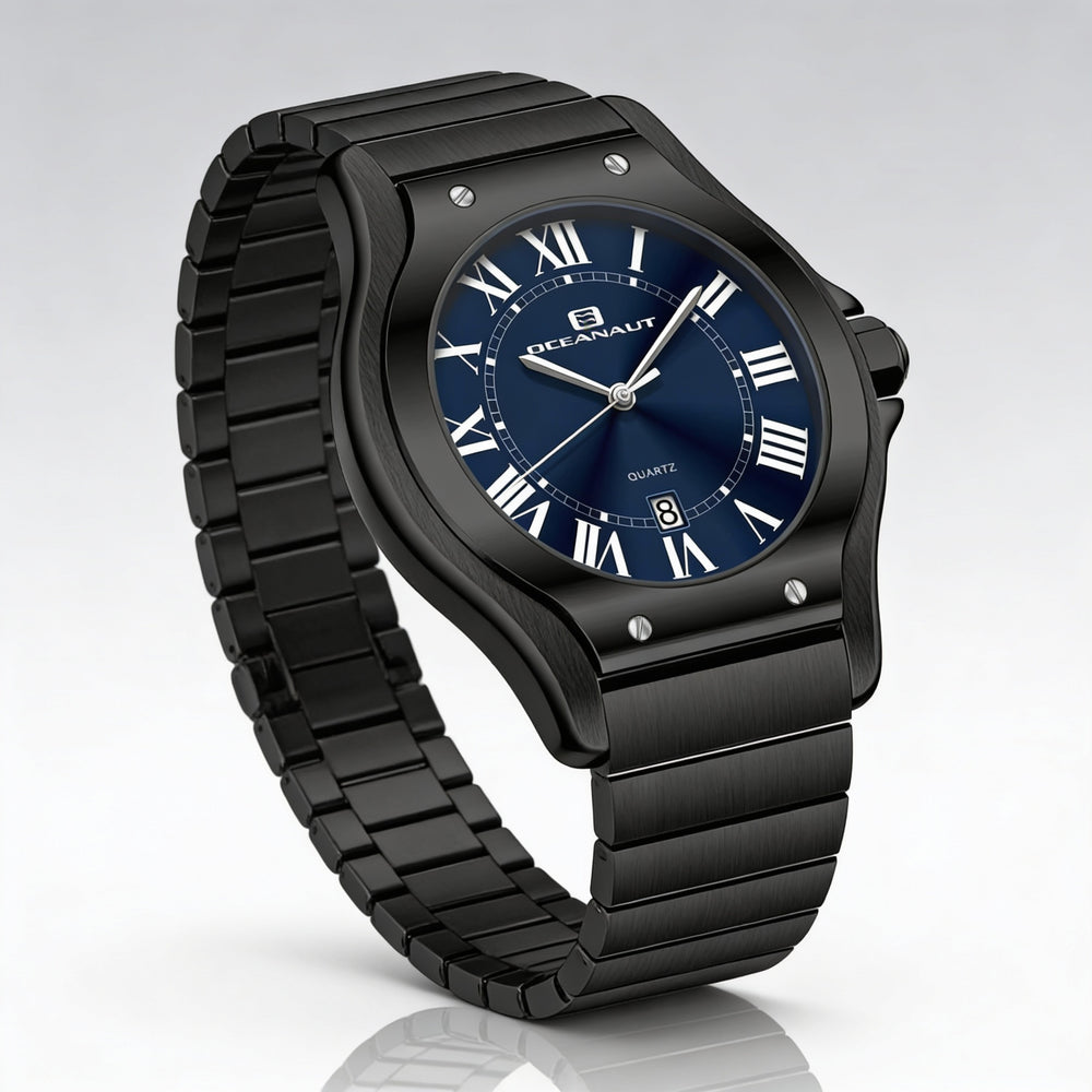 Reloj Oceanaut para hombre con movimiento de cuarzo, esfera azul, acero inoxidable, resistente al agua y a los arañazos.