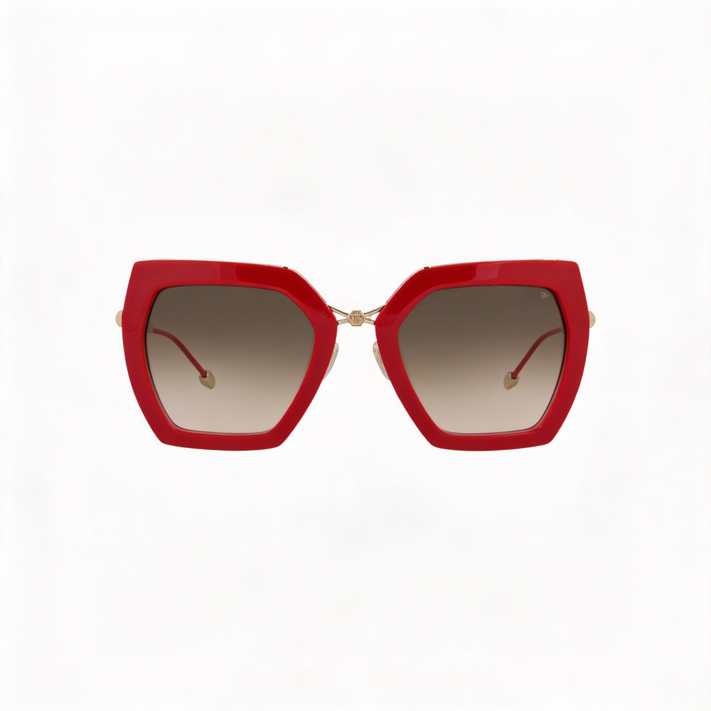 Gafas de sol de metal rojas Philipp Plein Spp097s para mujer con lentes degradadas marrones/rosas con protección UV de 53 mm