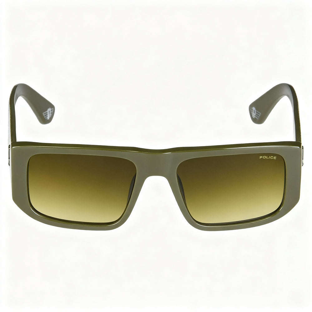 Gafas de sol cuadradas de policarbonato Police SPLL13 para hombre, estilo casual, con protección UV, montura verde oliva y lentes verdes degradadas de 55 mm.