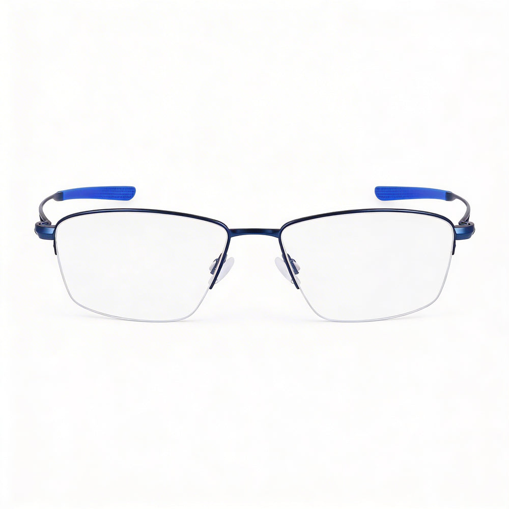 Nike 6045 Men's Titanium Eyeglasses with Semi-Rim Rectangle Frame in Satin Navy 54-17-145