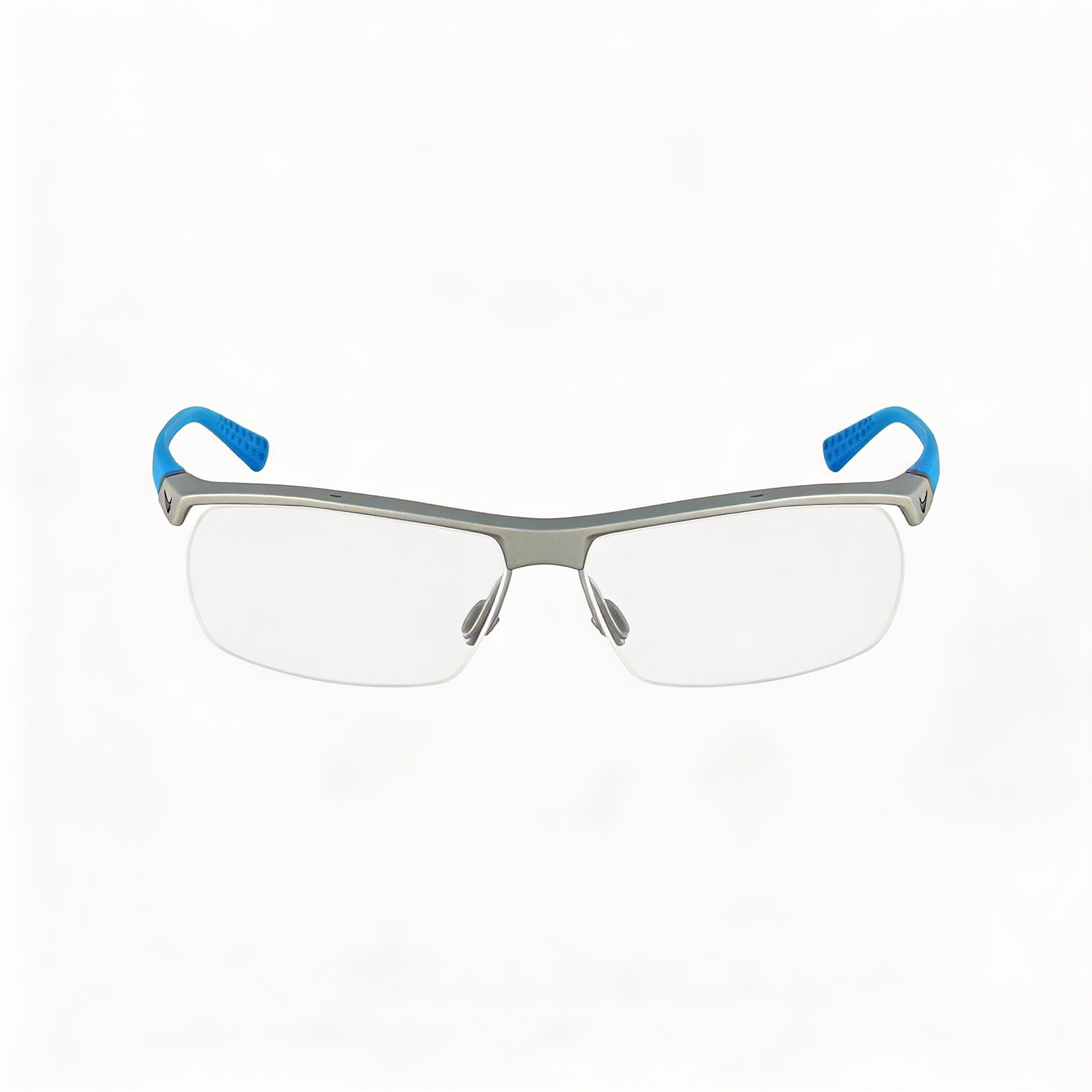 Nike 7071/2 Men's Matte Silver, Light Blue Plastic Frame non- Eyeglasses with Clear Demo Lenses 57mm, Photo 2