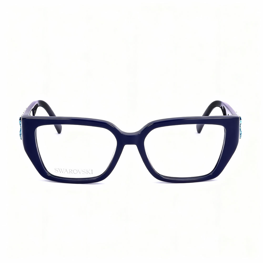 Gafas Swarovski Sk5446 para mujer, montura de plástico azul brillante, lentes polarizadas transparentes, lentes de 54 mm, puente de 16 mm, patillas de 140 mm
