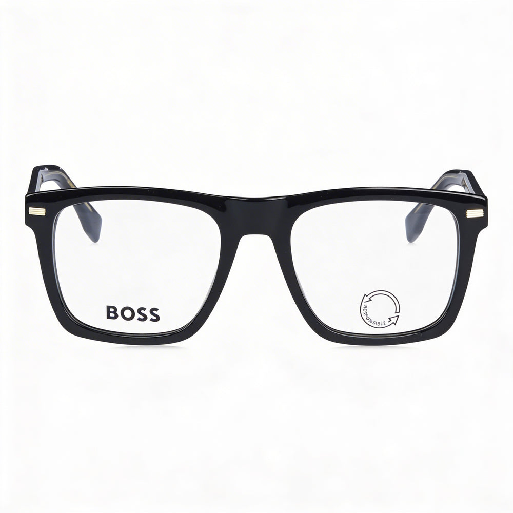 Gafas Hugo Boss Modern Style para hombre, montura de acetato negro, lentes no graduadas de policarbonato negro 52-20-145