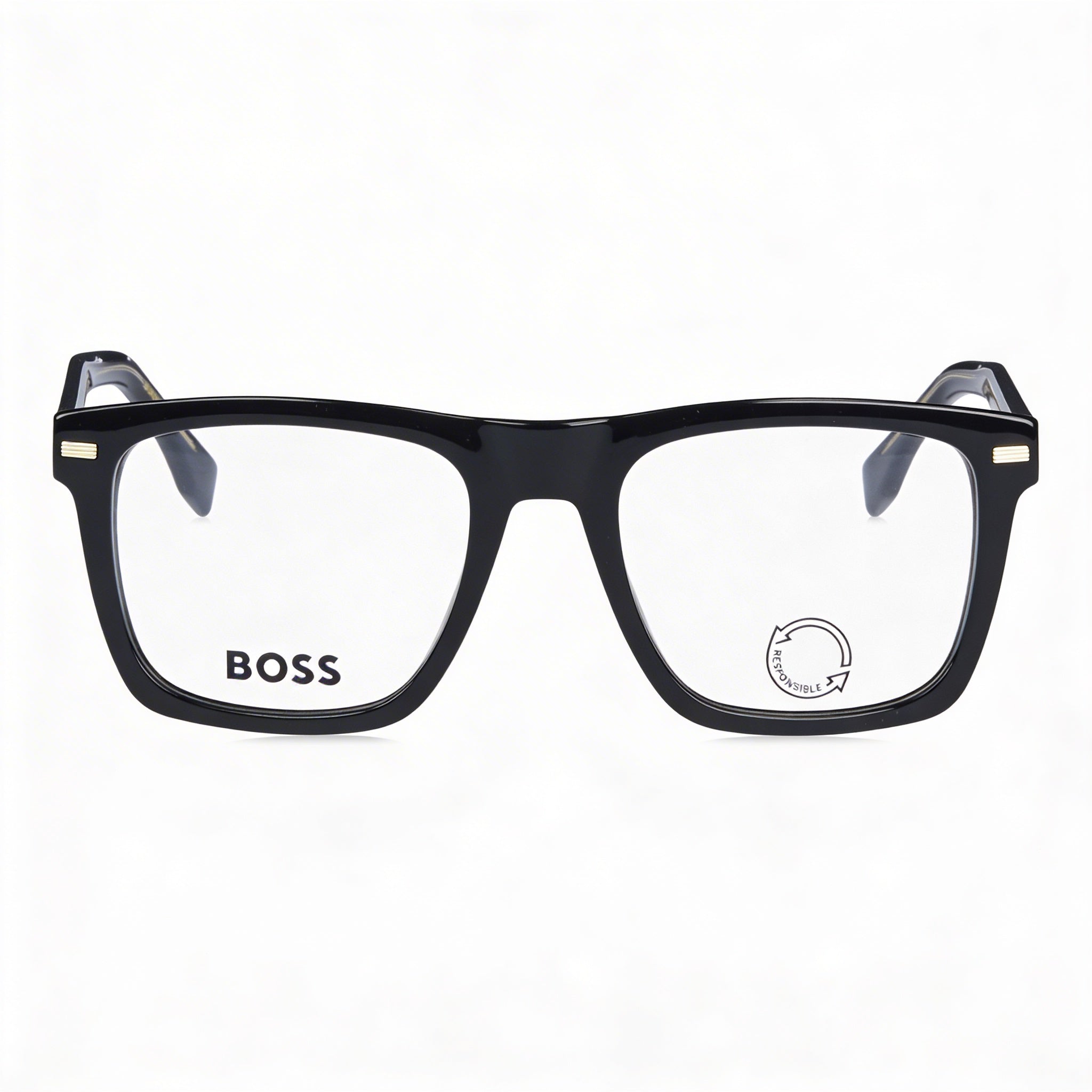 Hugo Boss Modern Style Men's Black Acetate Frame, Black Polycarbonate Non- Lenses Eyeglasses 52-20-145, Photo 2