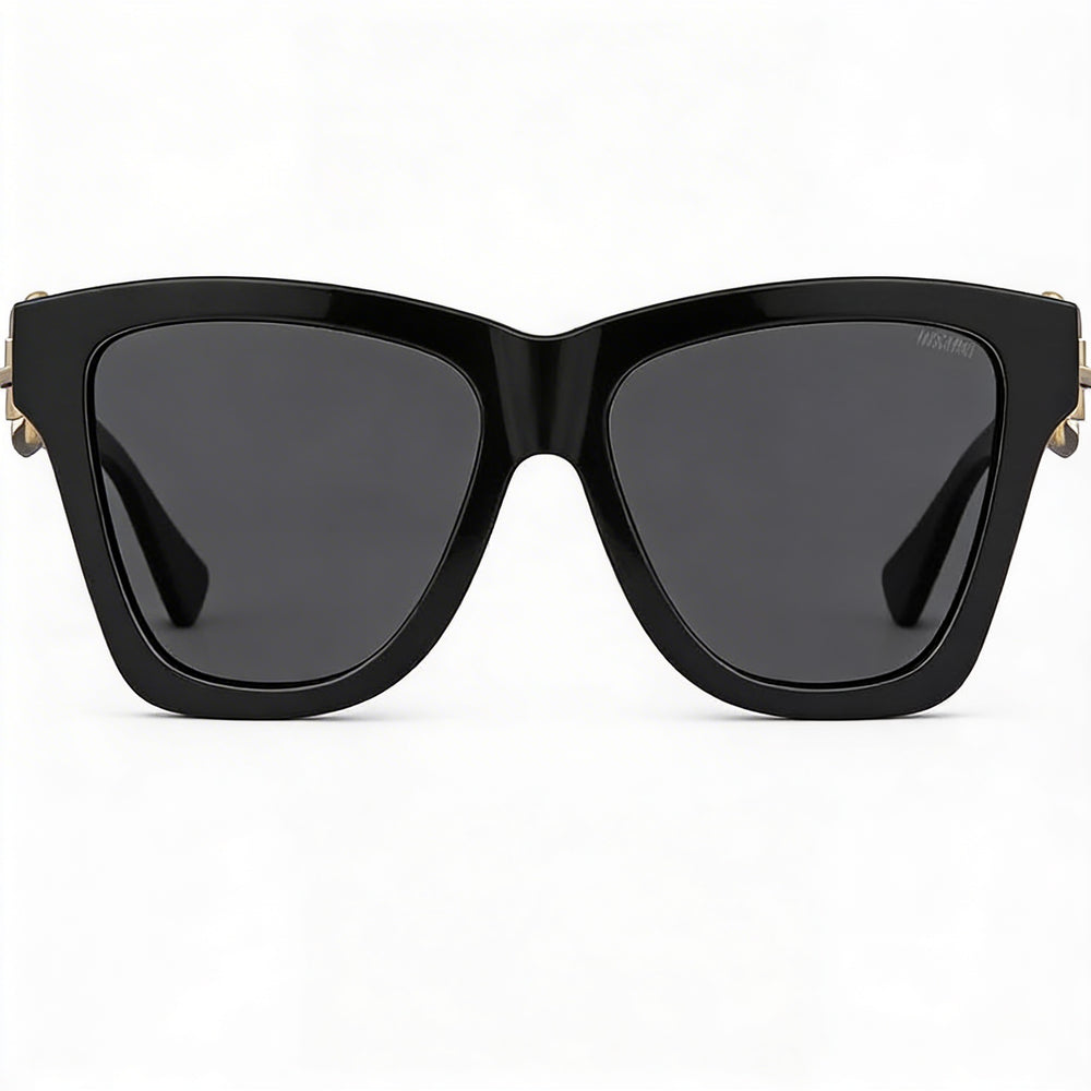 Gafas de sol cuadradas clásicas Moschino MOS131/S para mujer, montura de plástico negra/gris oscuro, lentes negras, protección UV, 54-16-140