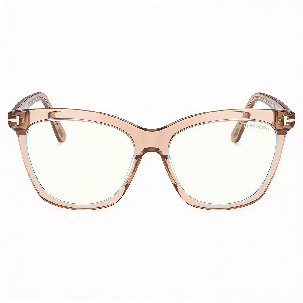 Gafas unisex Tom Ford Ft6042-b con montura marrón claro brillante, lentes de policarbonato negro no polarizadas, tamaño 54-16-140