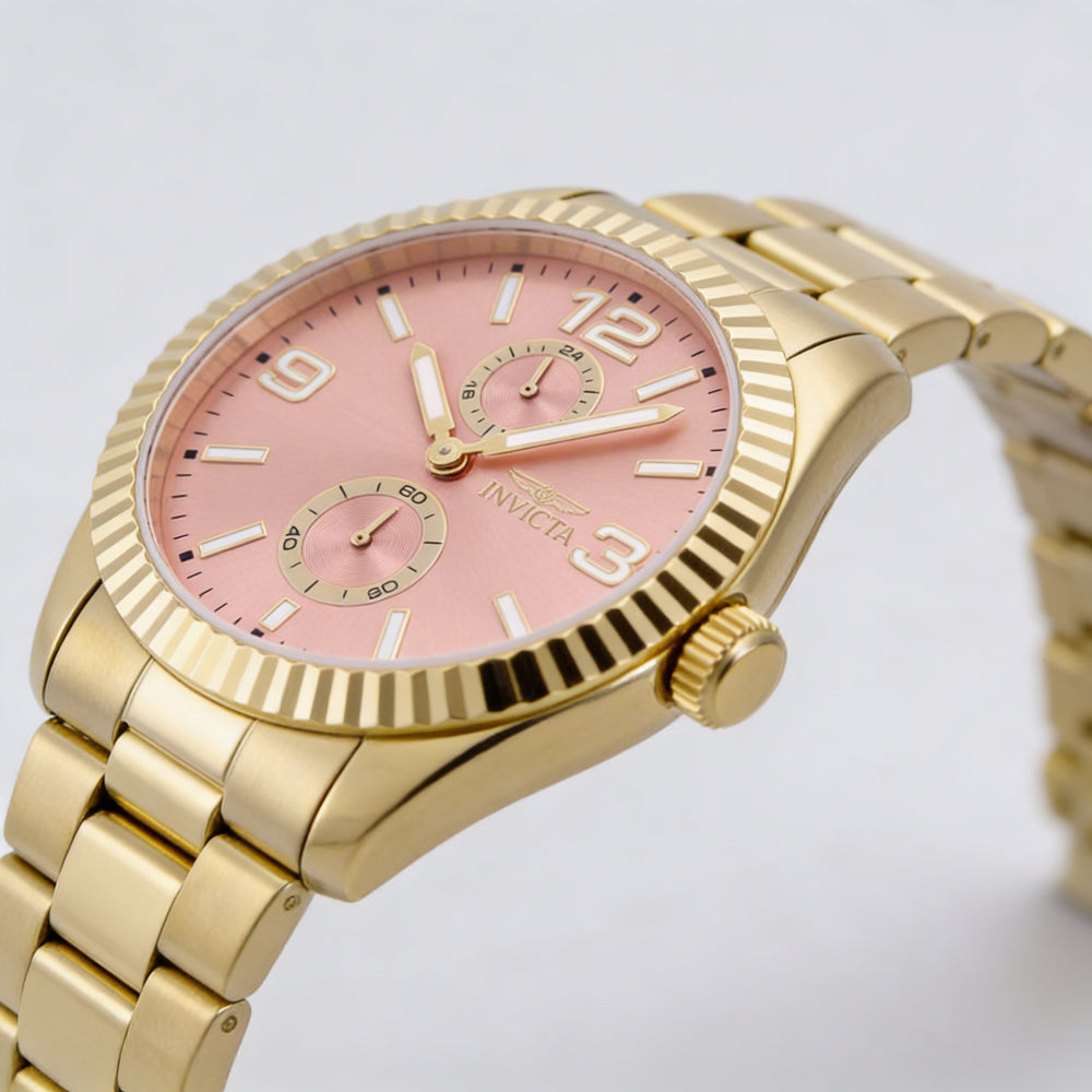 Reloj de pulsera de cuarzo unisex Invicta Specialty 49531, caja de acero inoxidable dorado, esfera de oro rosa, 43 mm