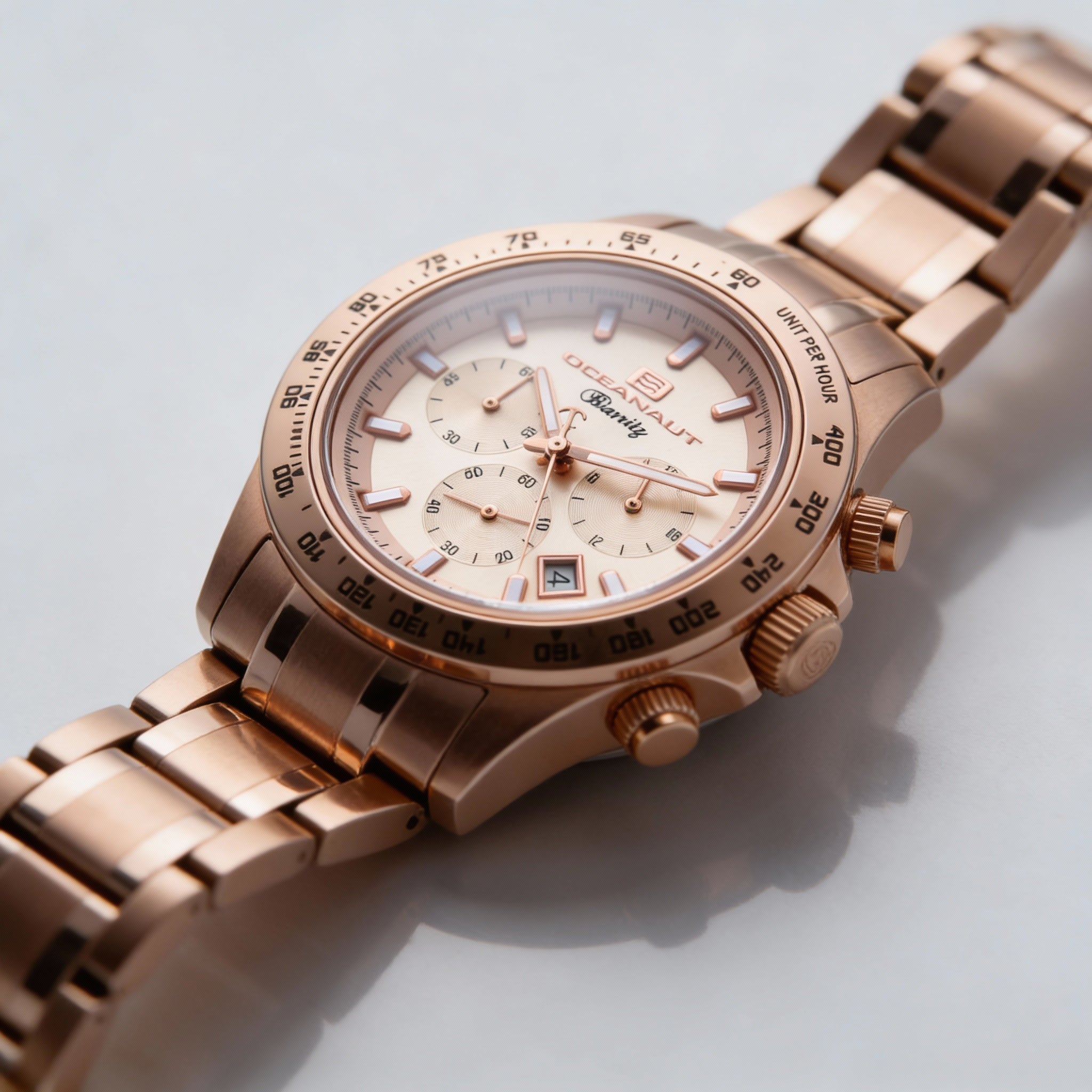 Reloj Oceanaut de cuarzo para hombre, acero inoxidable en oro rosa, esfera amarilla, resistente al agua, Photo 2