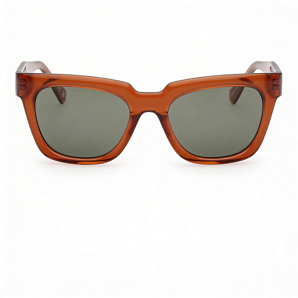 GUESS Women's Square Injected Plastic Sunglasses Shiny Dark Brown Frame with Green Lenses 100% UV Protection 53mm