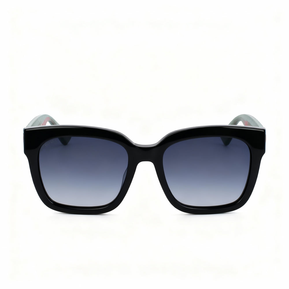 Gucci GG0034SN Women's Square Acetate Sunglasses with Black Green Glitter Red Frame & Shaded Grey Lenses 54mm