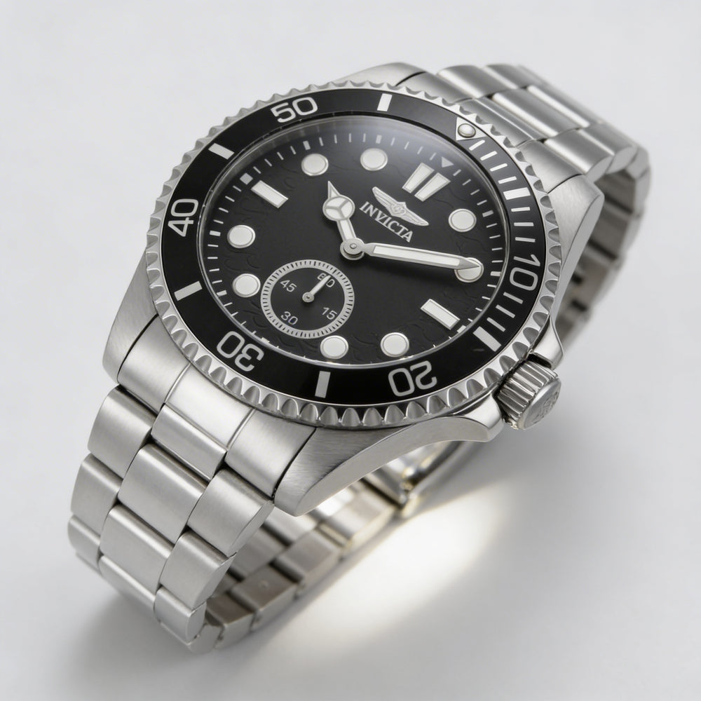 Invicta Pro Diver 49421 Men's Silver Stainless Steel Bracelet Quartz Watch with Black Dial, 43mm Case