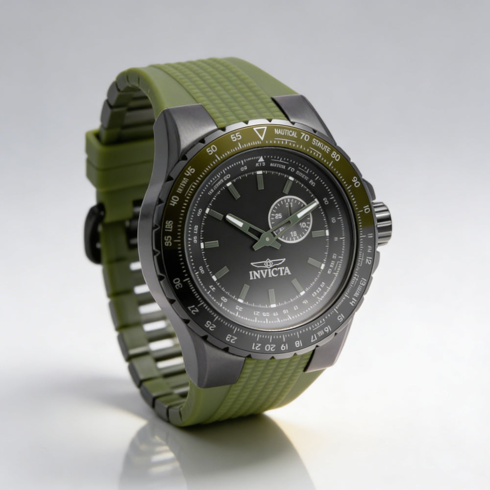 Invicta Aviator 49733 Men's Quartz Wrist Watch with Black Dial and Silicone Strap, 50mm Case