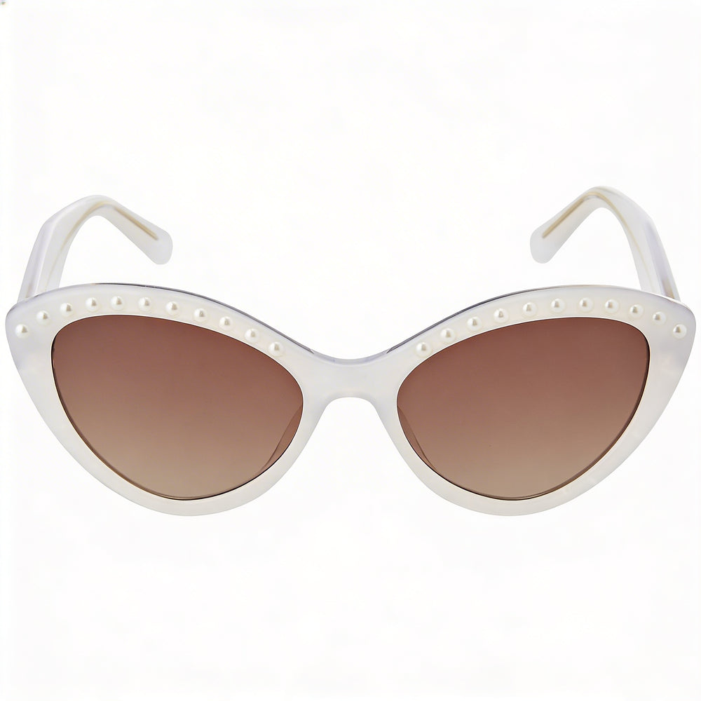 Kate Spade New York JUNI/G/S PEARL Women's Sunglasses with White Brown Acetate Frame, Brown Shaded UV Protected Lenses, 55mm Lens Width
