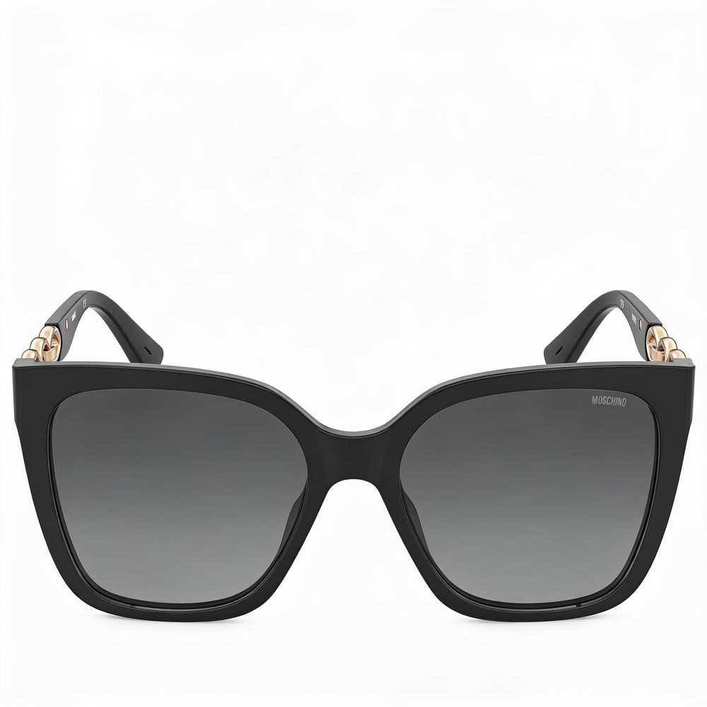 Gafas de sol Moschino MOS098/S para mujer, estilo casual, de plástico, 100 % UV, no polarizadas, color negro y gris oscuro, talla 55/18