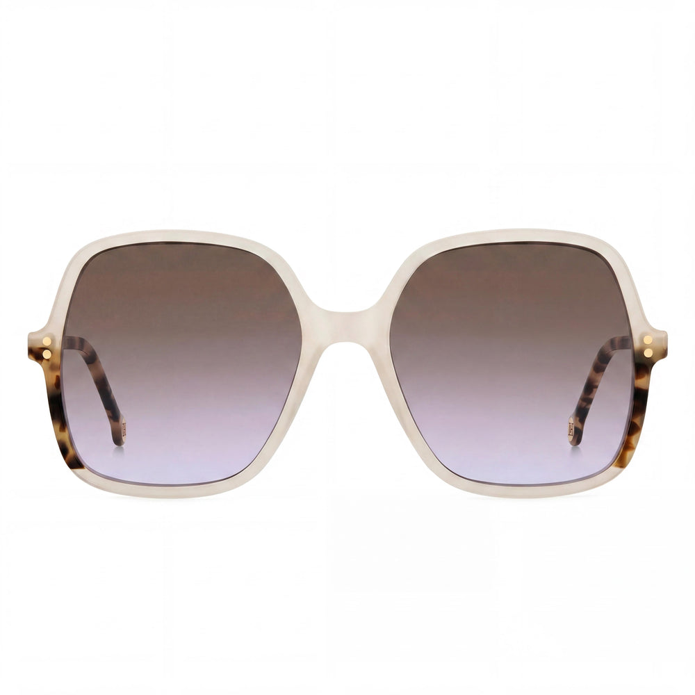 Gafas de sol modernas para mujer Carolina Herrera, montura de acetato marfil, lentes no polarizadas de doble tono marrón violeta con protección UV, 56 mm