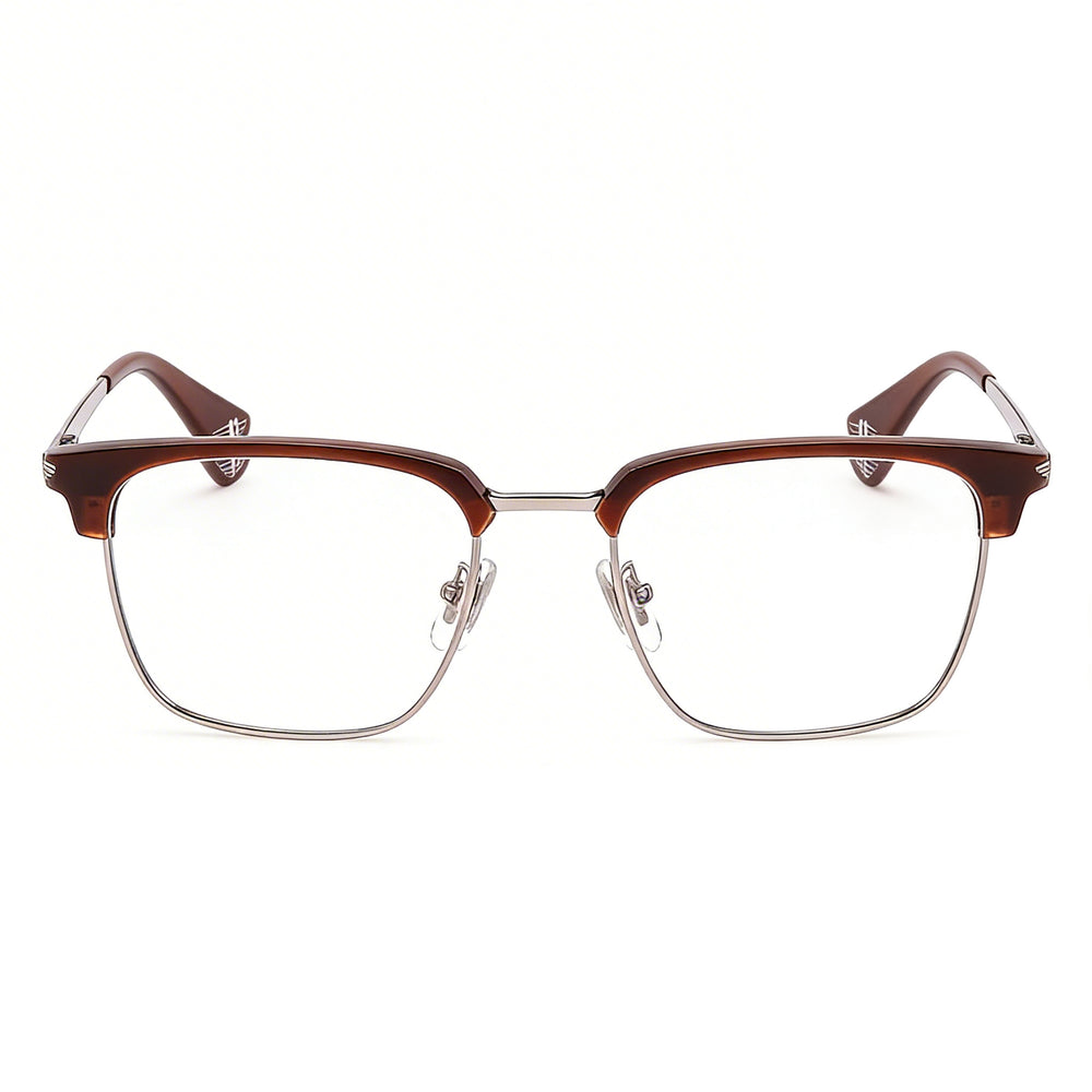 Montura de gafas Police Casual de metal paladio para hombre con lentes transparentes no polarizadas, ancho de lente de 51 mm