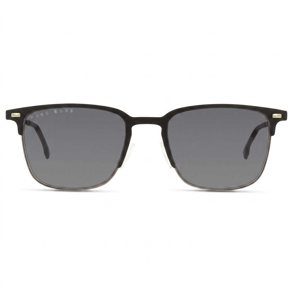 Gafas de sol rectangulares de aleación de acero para hombre BOSS, montura negra mate, lentes gris azulado, protección UV 54-19-140
