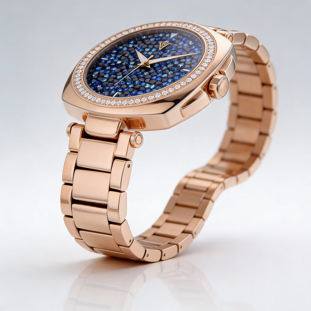 Reloj Christian Van Sant para mujer, con pulsera, esfera azul, acero inoxidable, movimiento de cuarzo, resistente al agua